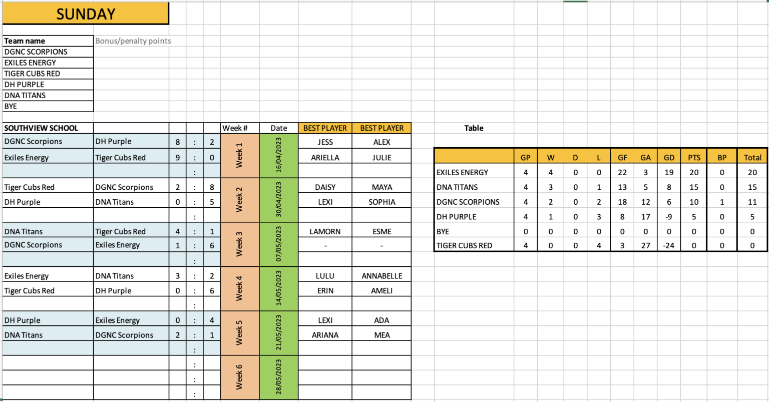 Venture Netball League Schedule – Pro Physique Sports Services